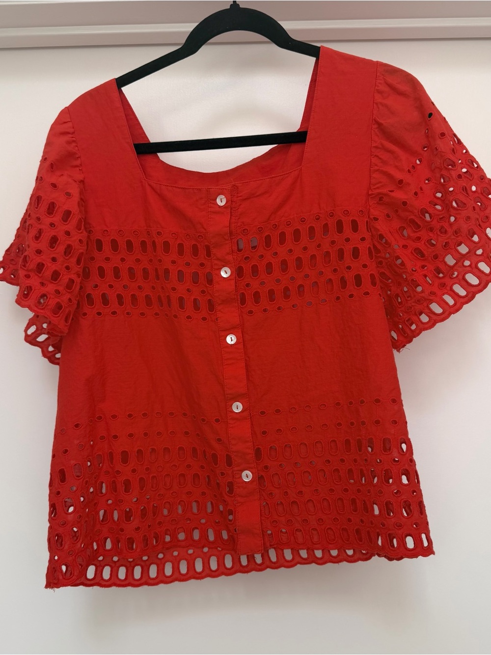 Calypso St. Barth Red Eyelet Button-Front Square-Neck Top